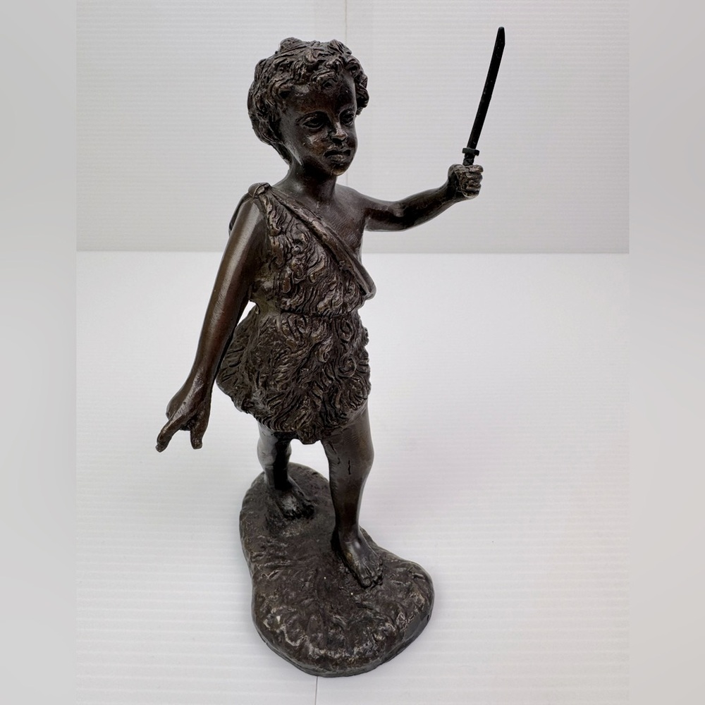 VTG Petites Choses Bronze Figural Boy  Dressed In Toga-like Garment /Animal Skin